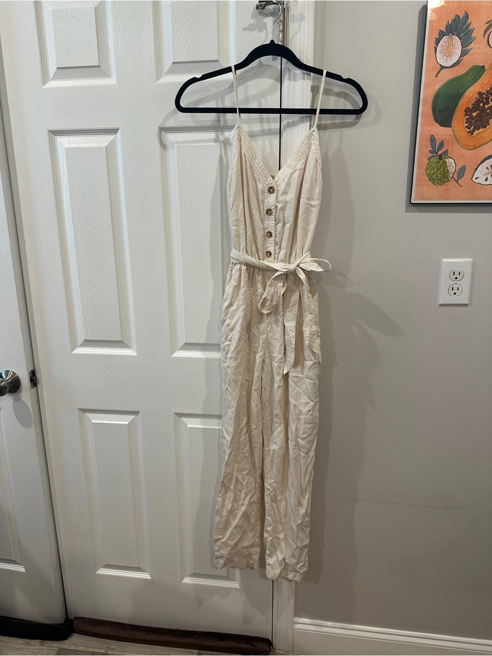 Abercrombie Cream Button-Front Spaghetti Strap Jumpsuit